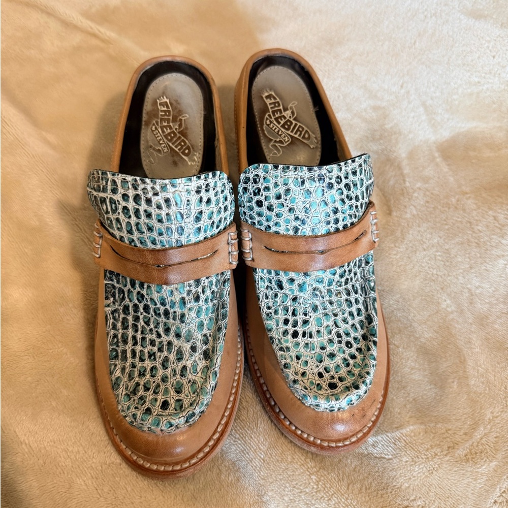 Freebird Collins Textured Turquoise and Tan Slip-Ons